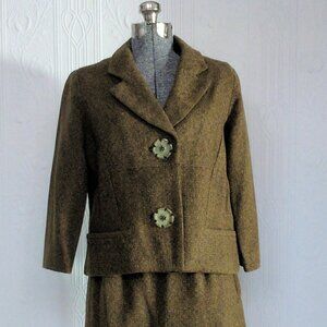 Vogue couturier design 60's green tweed suit small/medium, cropped jacket
